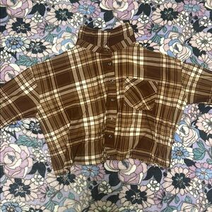 Brown Faded Rose Plaid Print Button-Up Shirt